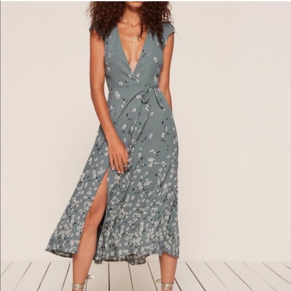 Reformation Mollie Floral Midi Wrap Dress Size L